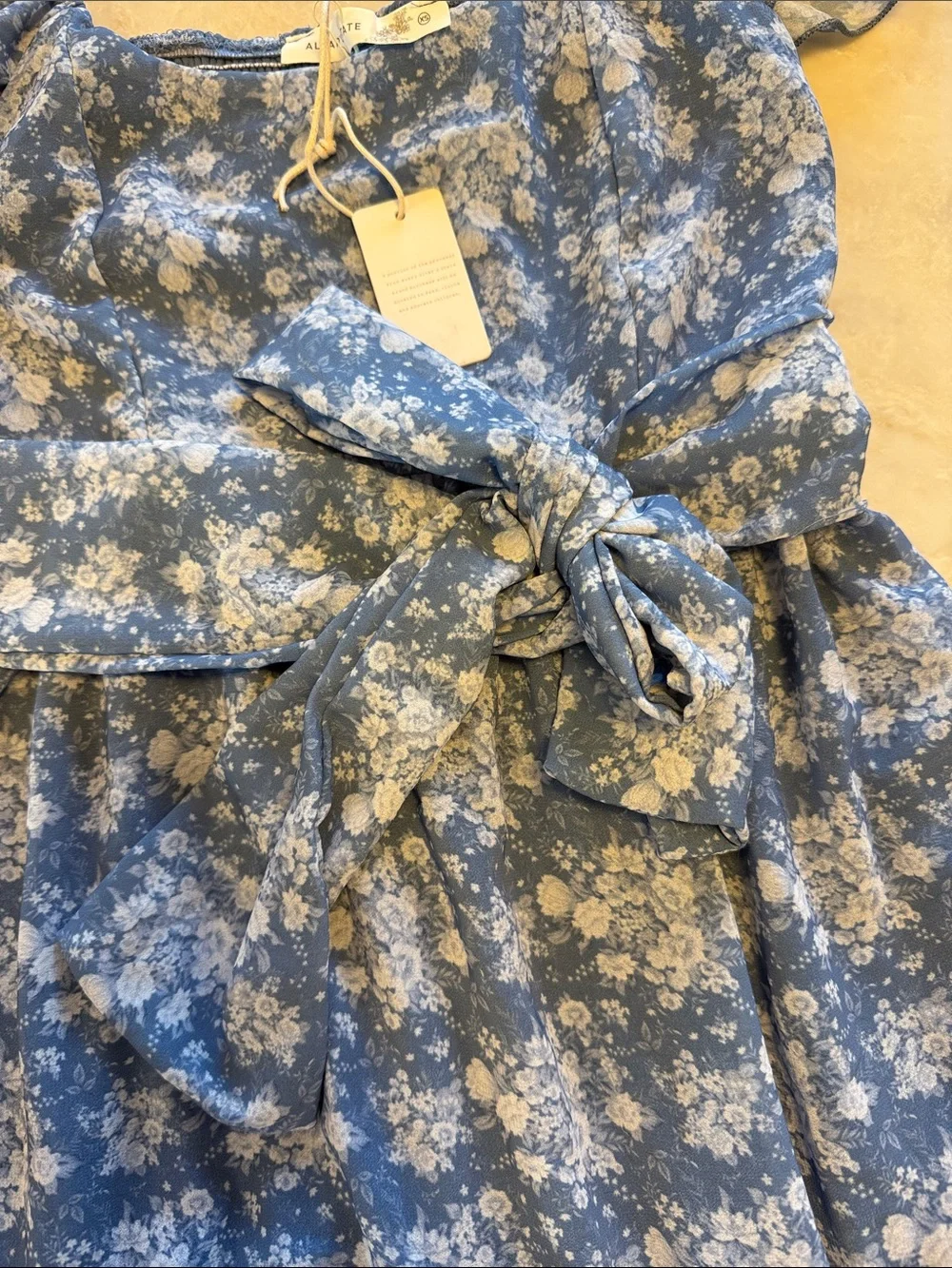 Altar'd State Blue Floral Flutter-Sleeve Kids Dress